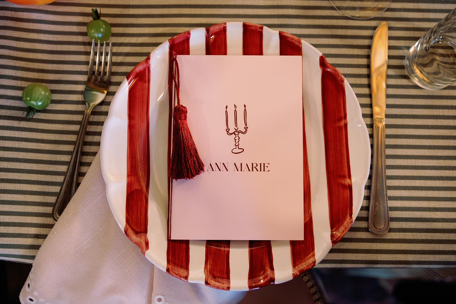 Rehearsal Dinner menu that opens like a book from Elegant Eustis Estate Wedding