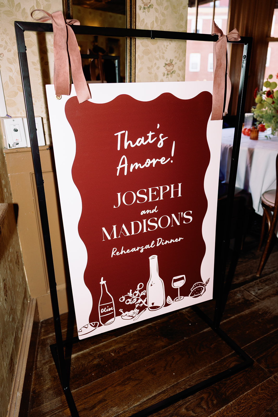 Rehearsal Dinner welcome sign from Elegant Eustis Estate Wedding