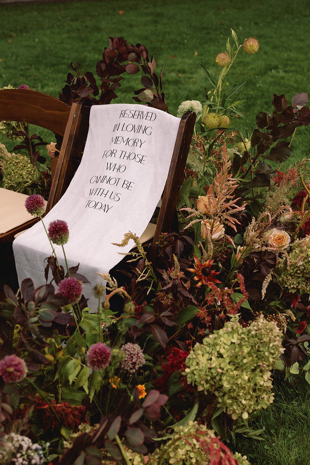 fabric memorial sign at Eustis Estate Wedding ceremony