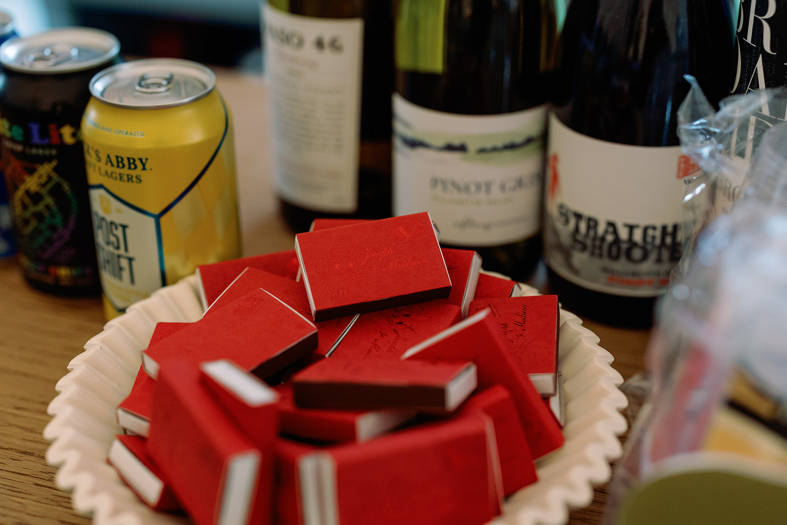 red matchboxes that doubled as guest keepsake