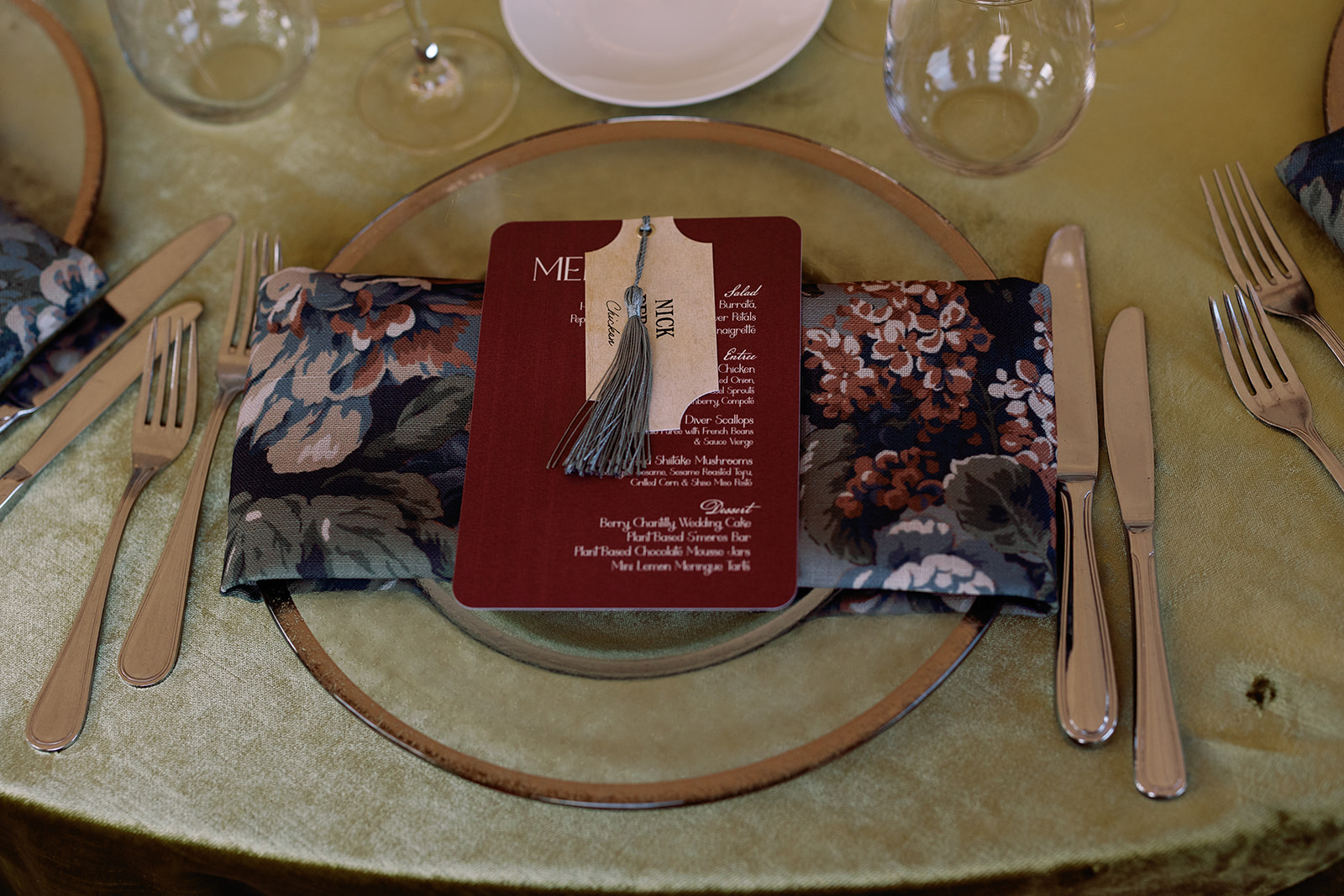 wedding menus and place cards with tassel