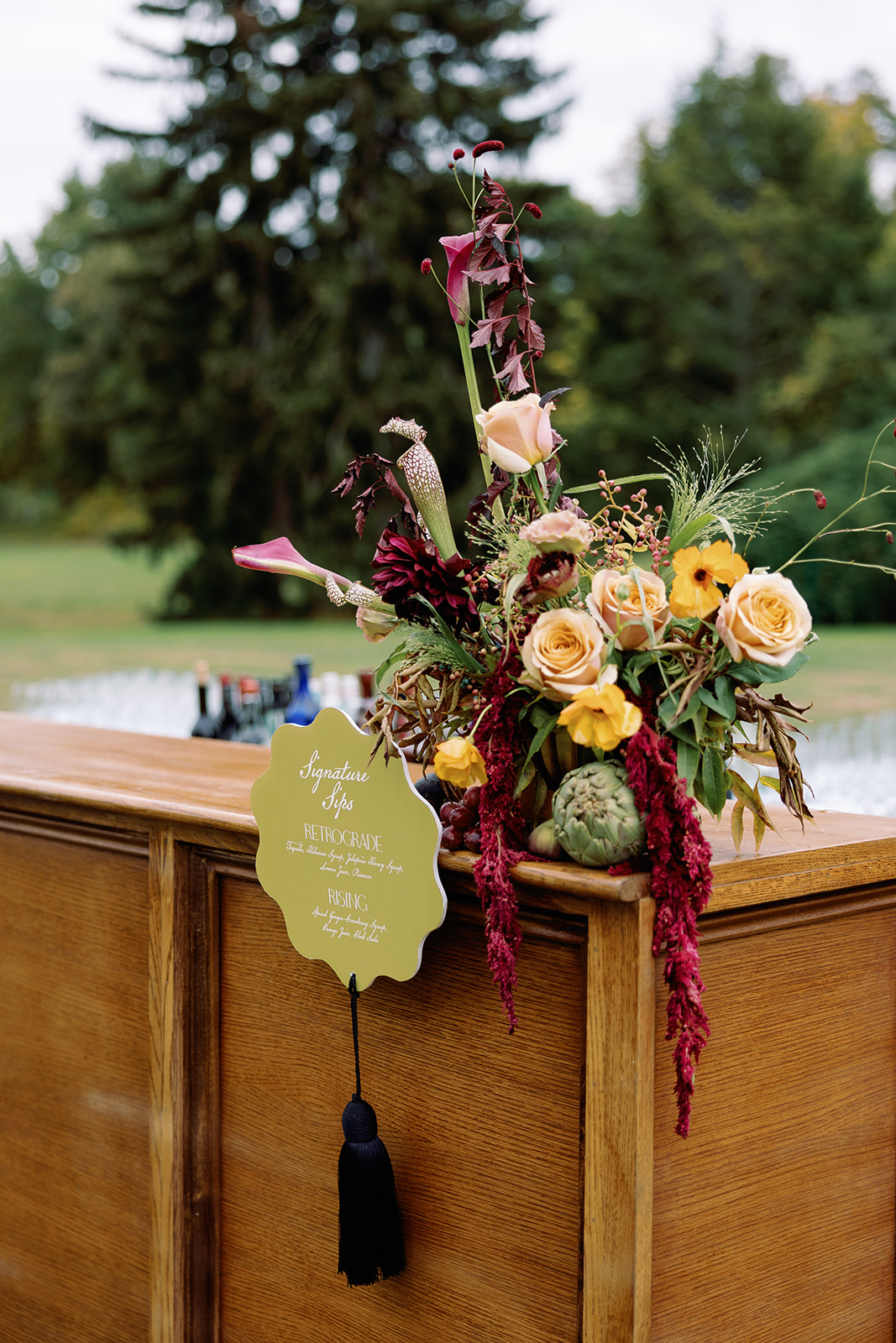 die cut bar sign with tassel by Wedding design house, White Ink Calligraphy