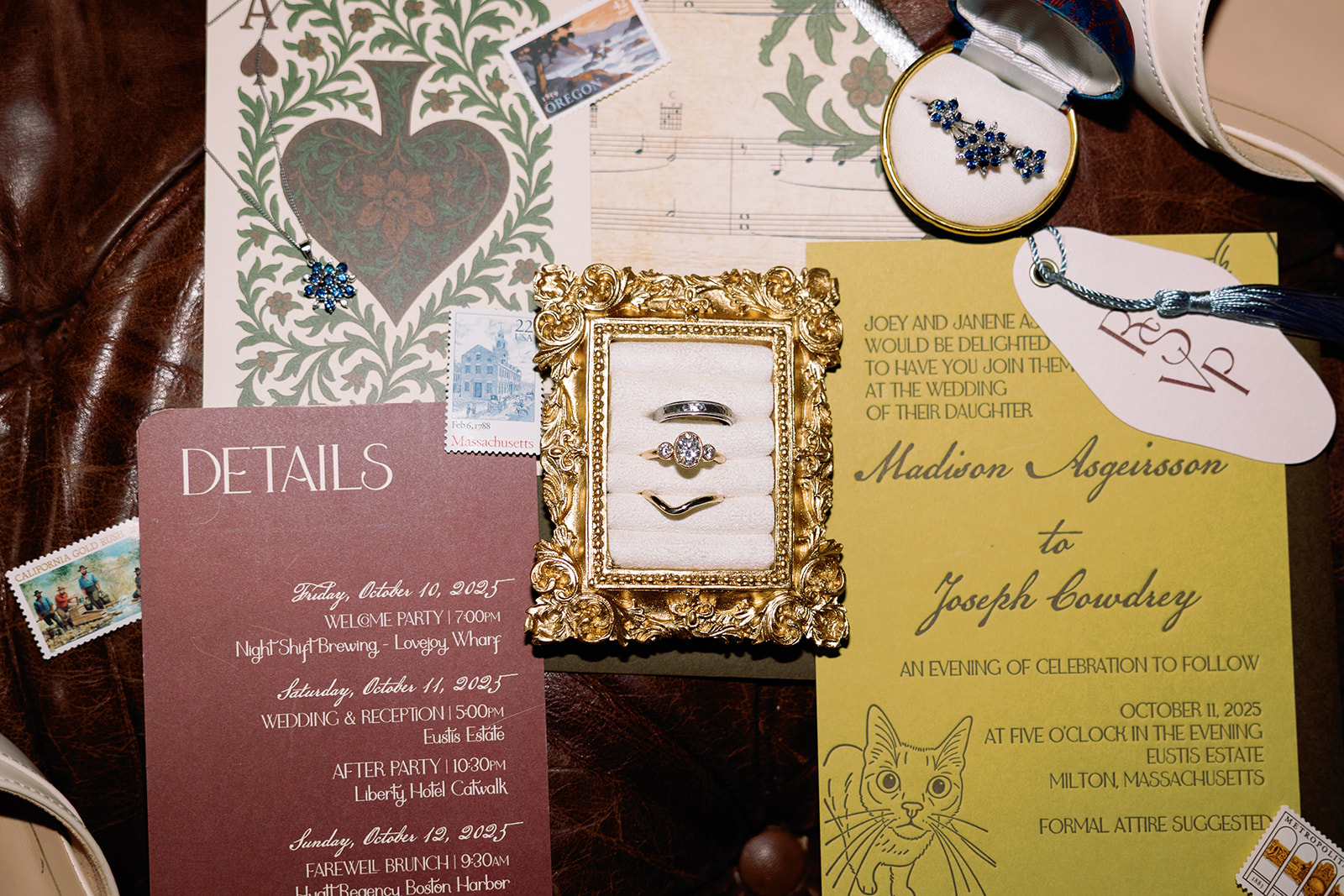 A Letterpress Invitation Suite with a Playful Twist with portrait of couples cat