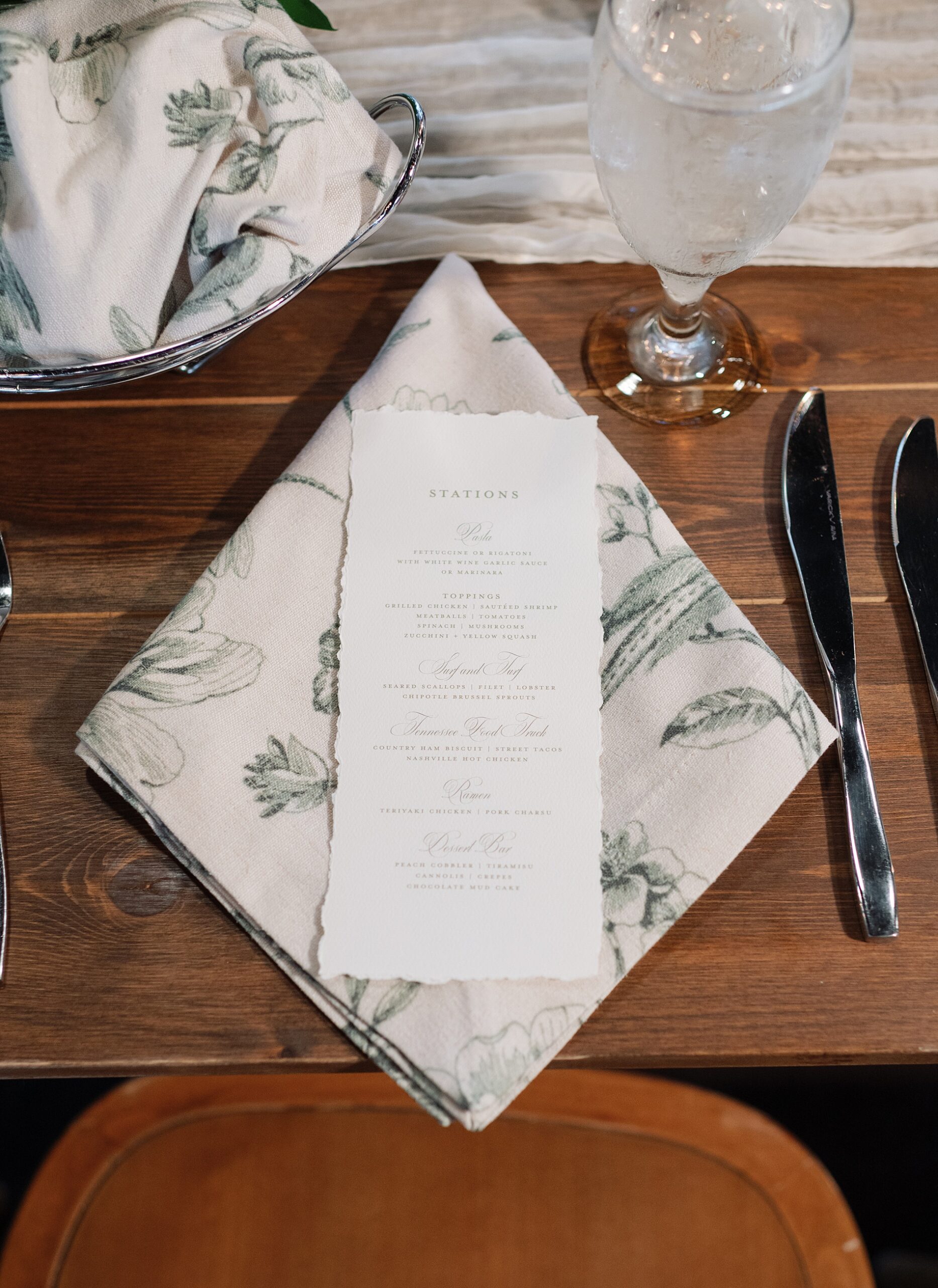 Timeless Hand-Deckled Menus on elegant tablescape 