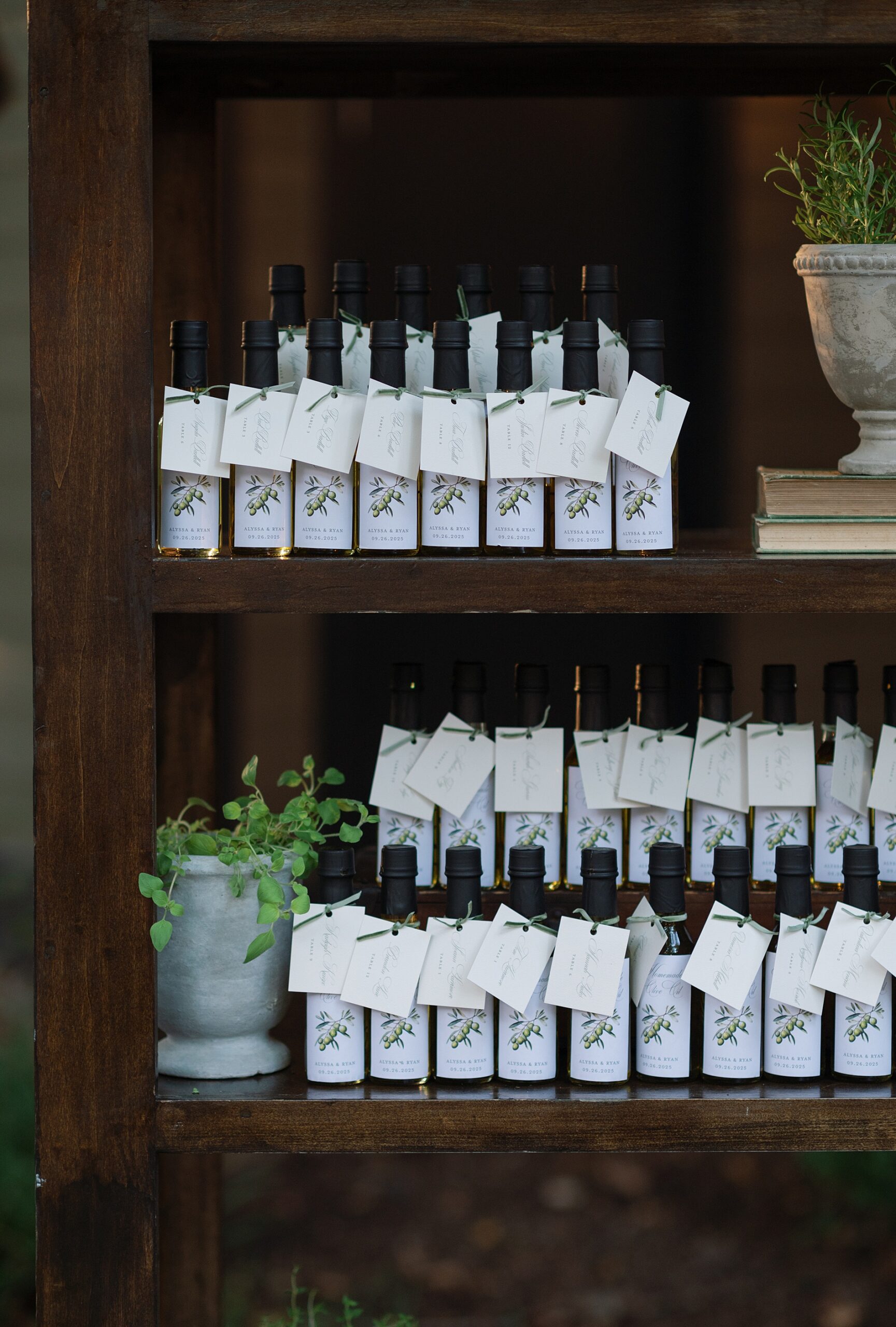 Custom Olive Oil Seating Chart  from Italian-inspired wedding at Cherokee Dock 