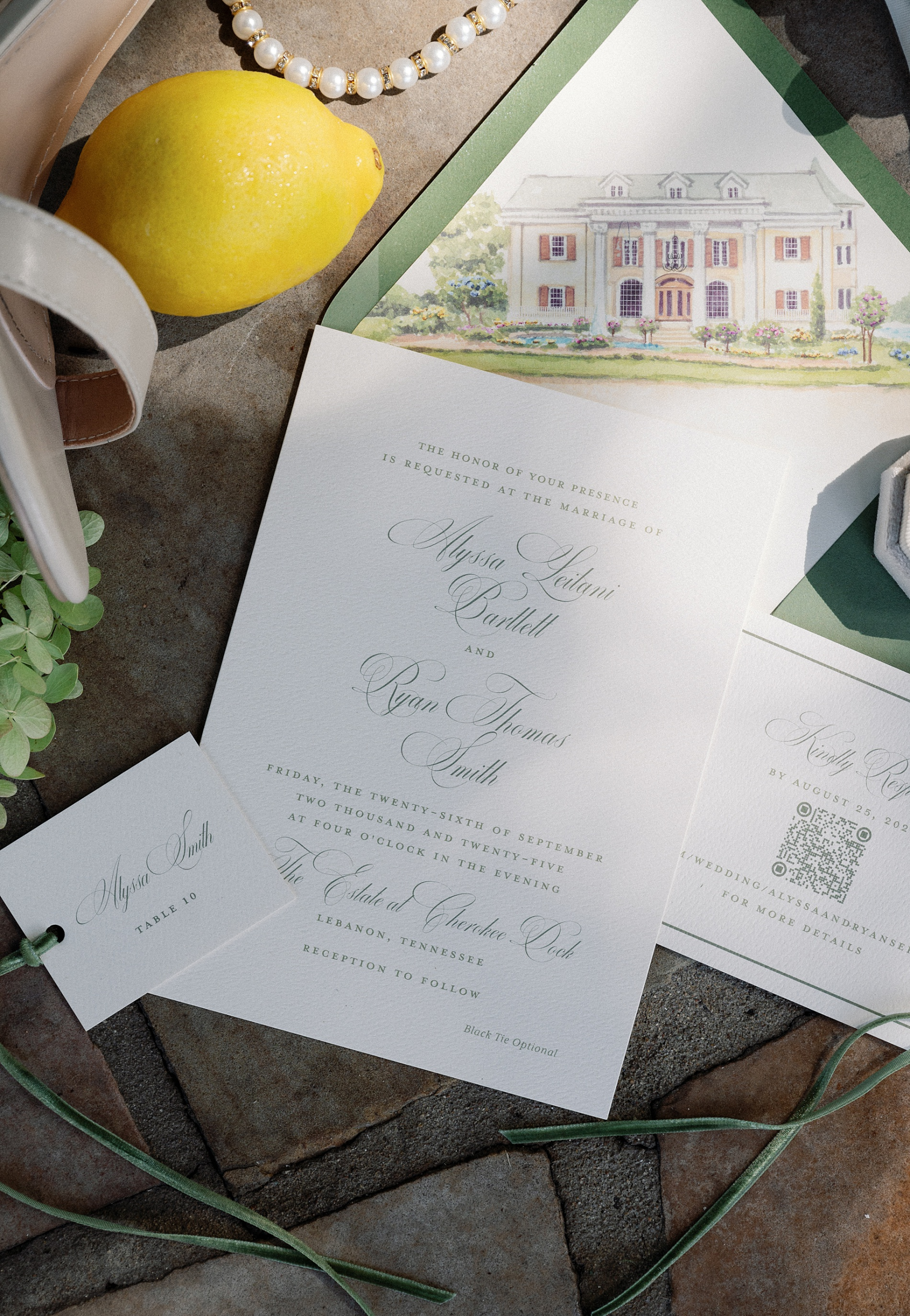 custom wedding invitation suite from Cherokee Dock wedding  