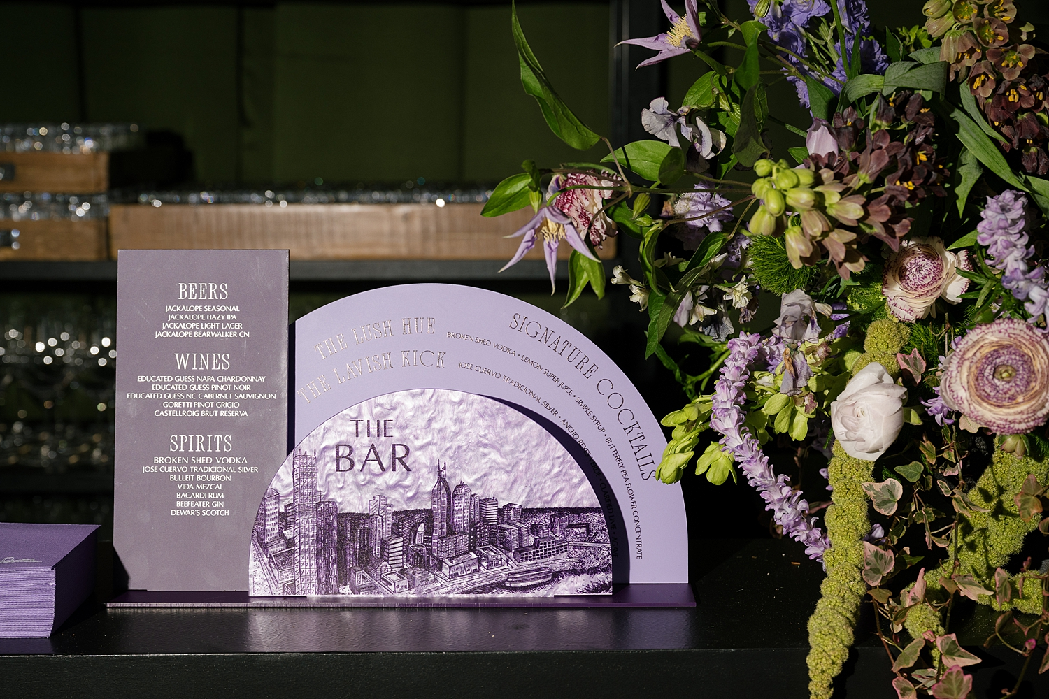 acrullic bar sign in custom colors featuring image of Nashville cityscape 