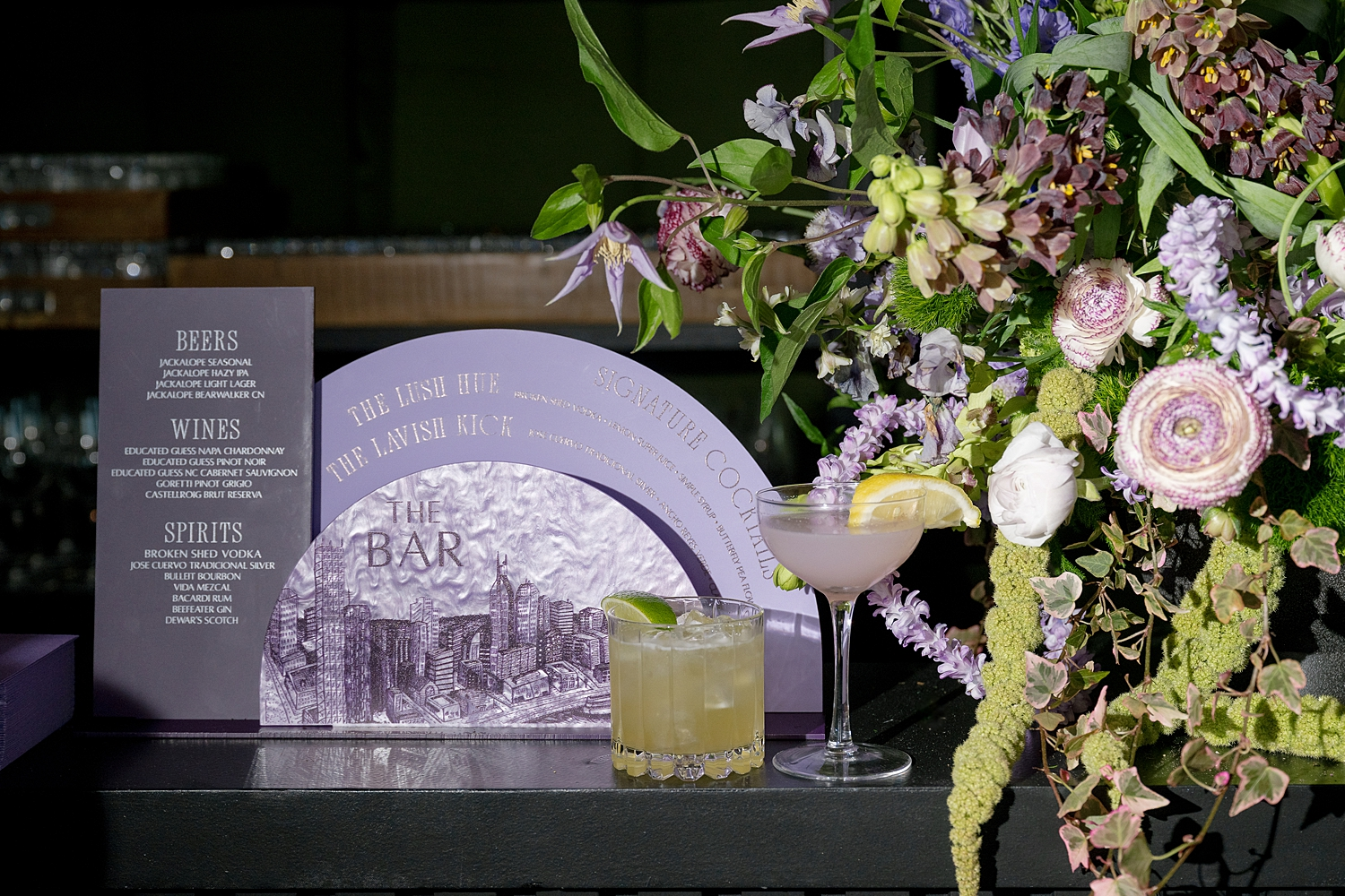 Custom Bar signage in purple hues | elevated event details