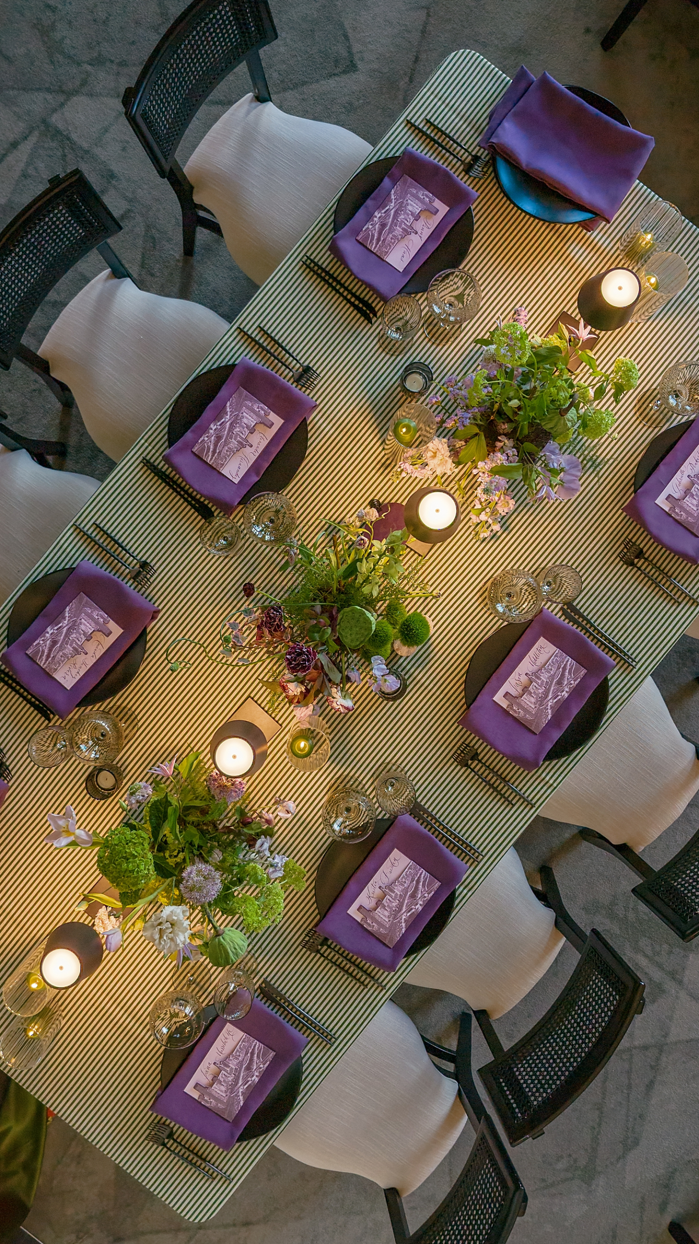 aerial view of elevated event details and tablescape 