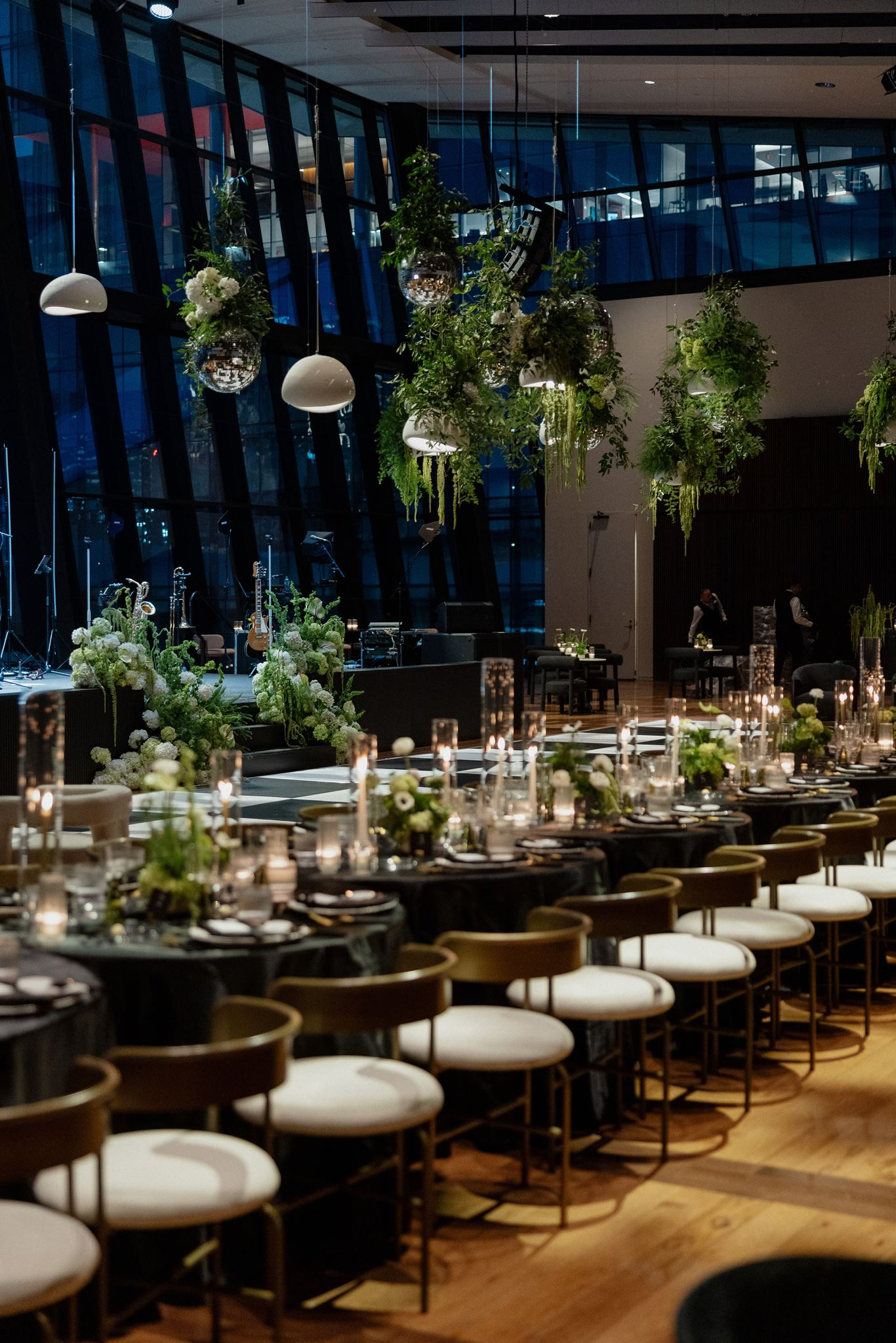 Elevated wedding reception details created by White Ink Calligraphy for Classic black and white wedding at Country Music Hall of Fame 