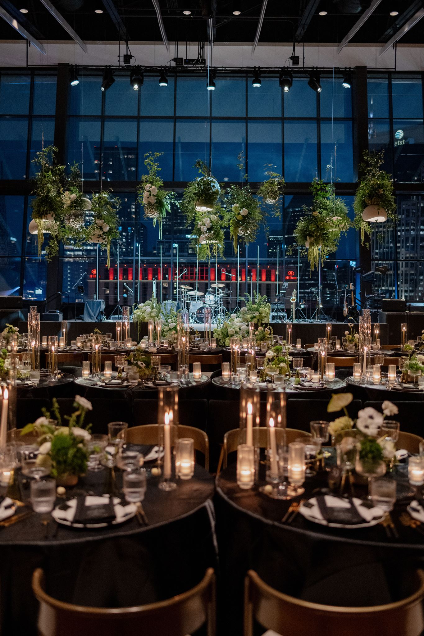 Elevated wedding reception details created by White Ink Calligraphy for Classic black and white wedding at Country Music Hall of Fame 