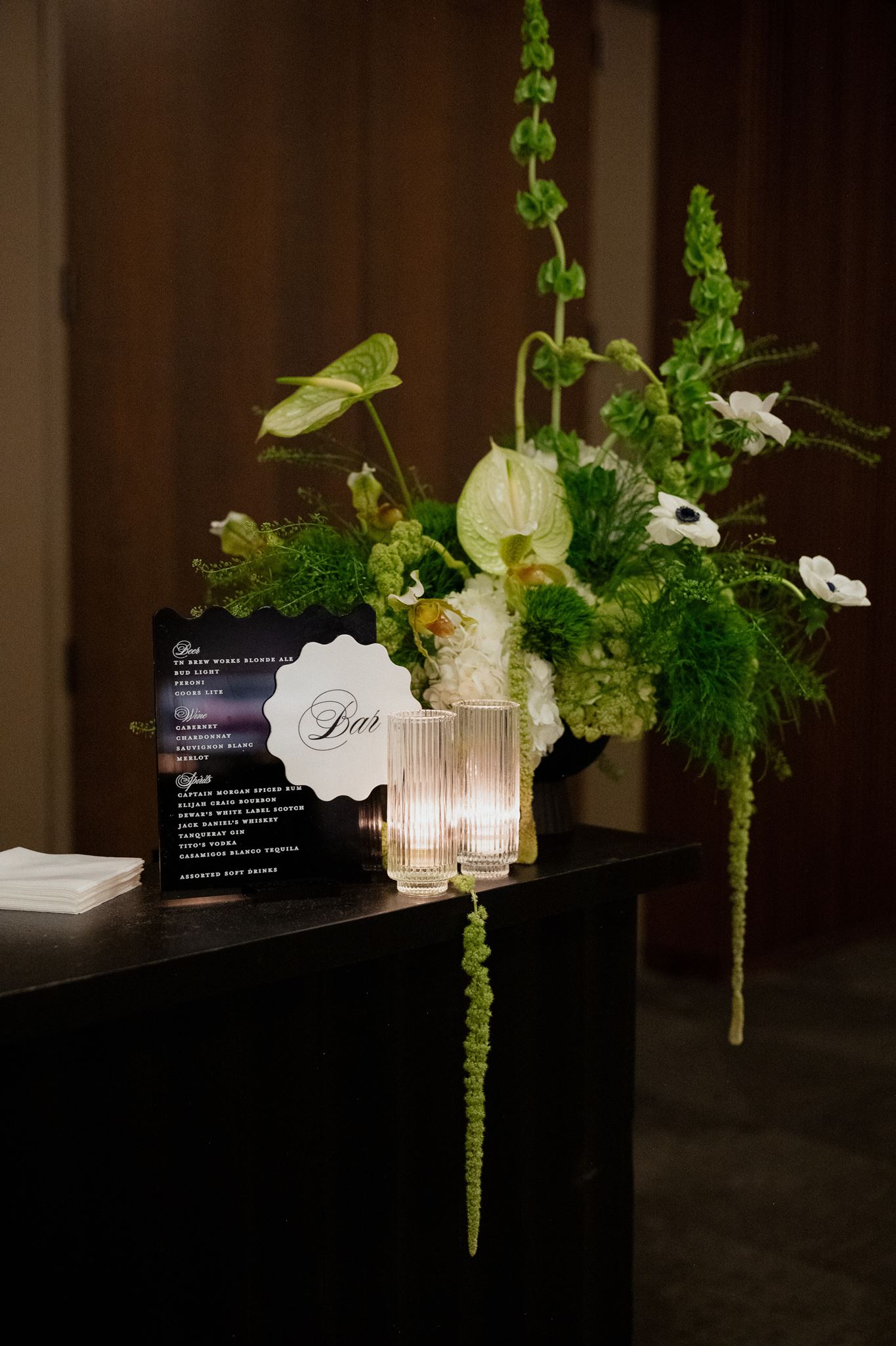 classic black and white wedding bar sign at Country Music Hall of Fame  created by Nashville wedding design house, White Ink Calligraphy 