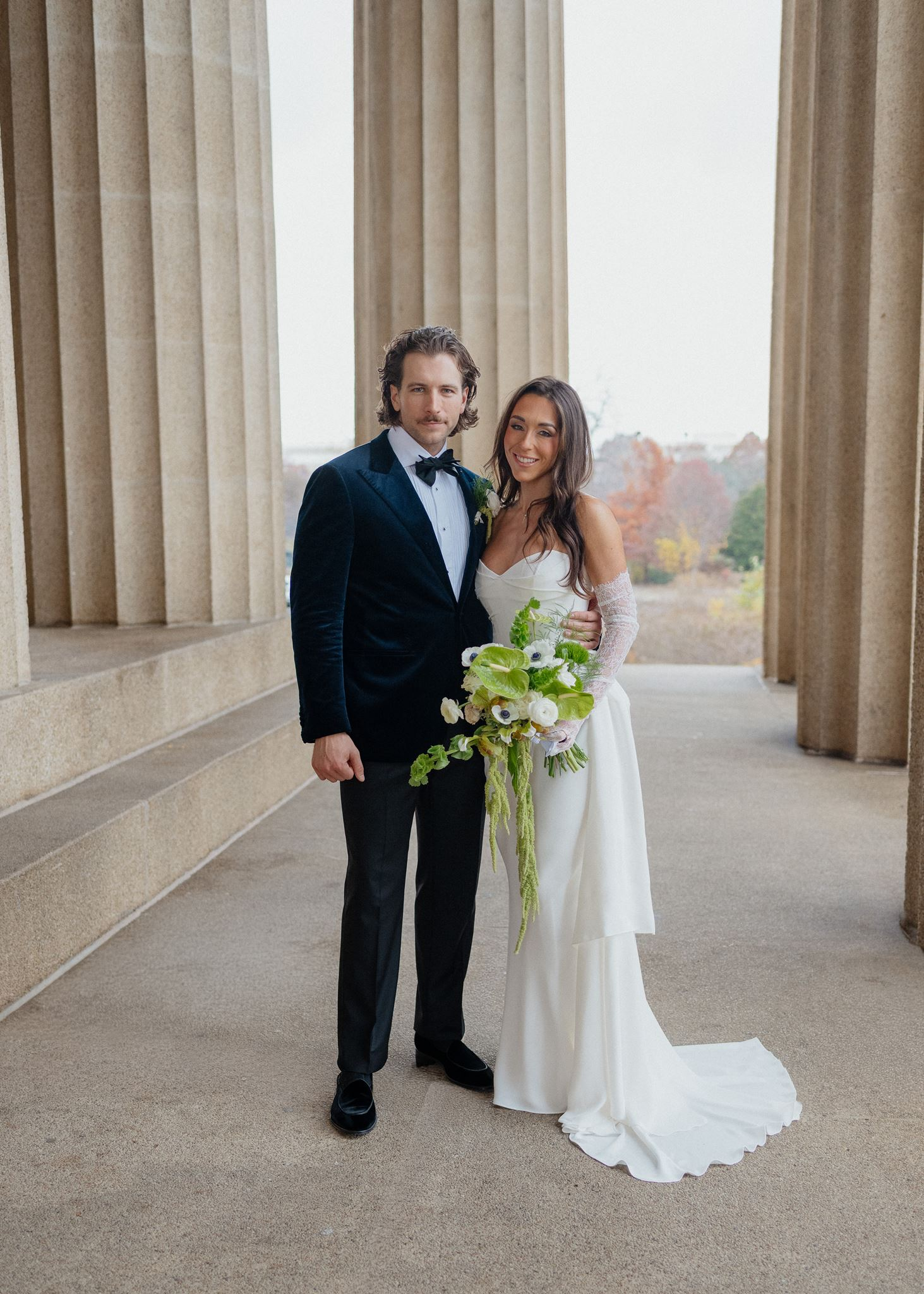 Bride and groom portraits before Nashville wedding at The Country Music Hall of Fame 