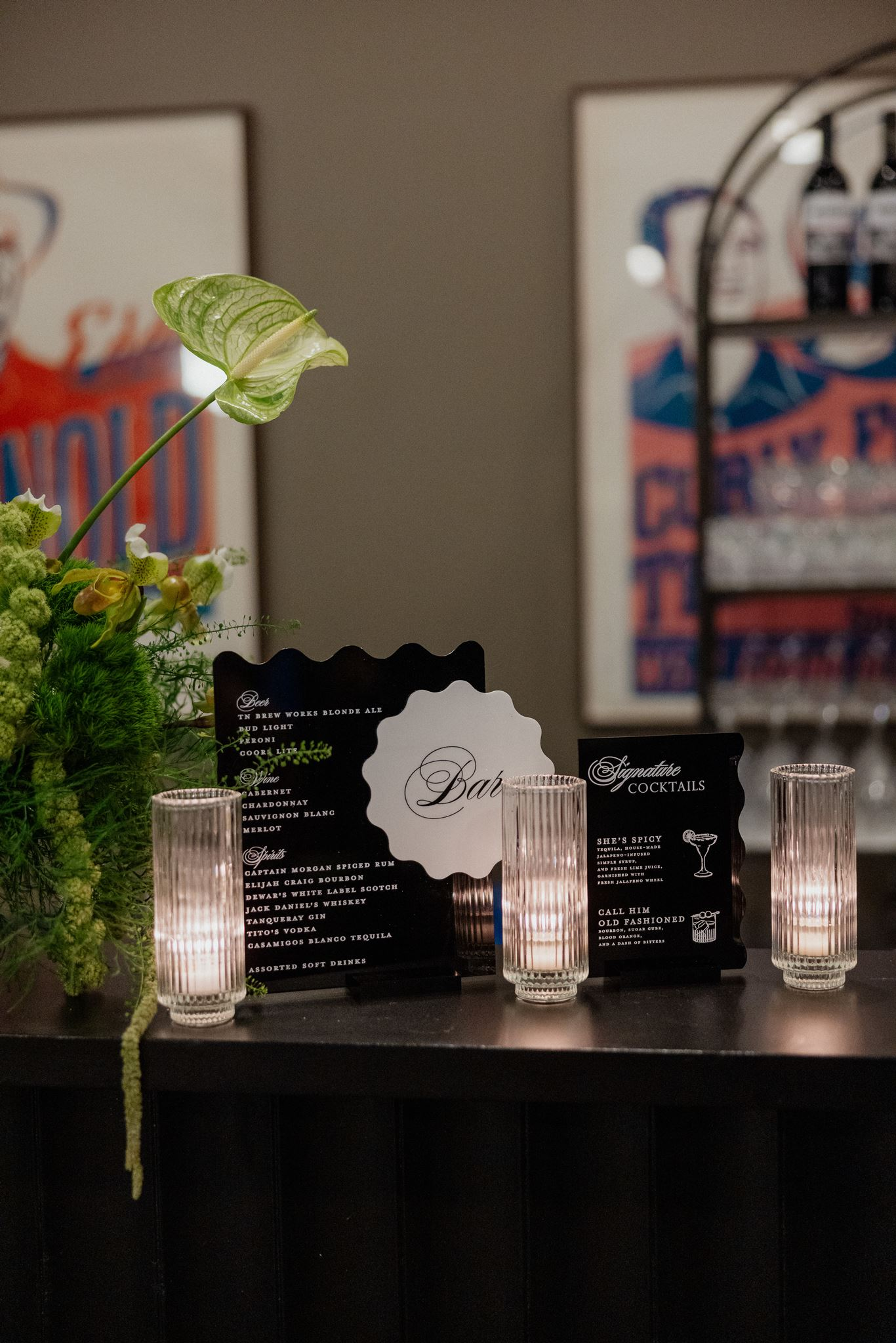 classic black and white wedding bar sign for wedding reception in Nashville
