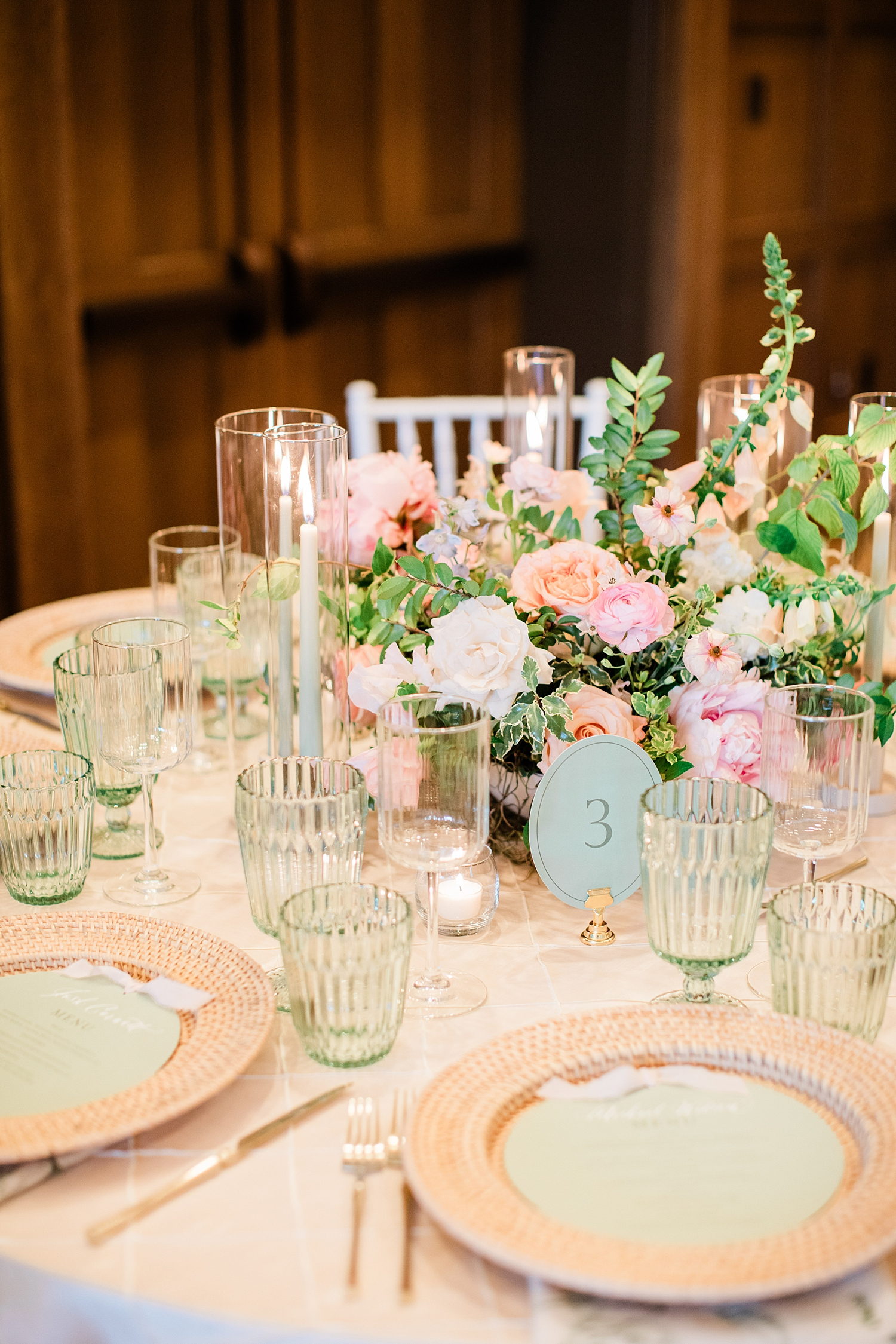 custom round menus and table numbers by Nashville design house, White Ink Calligraphy