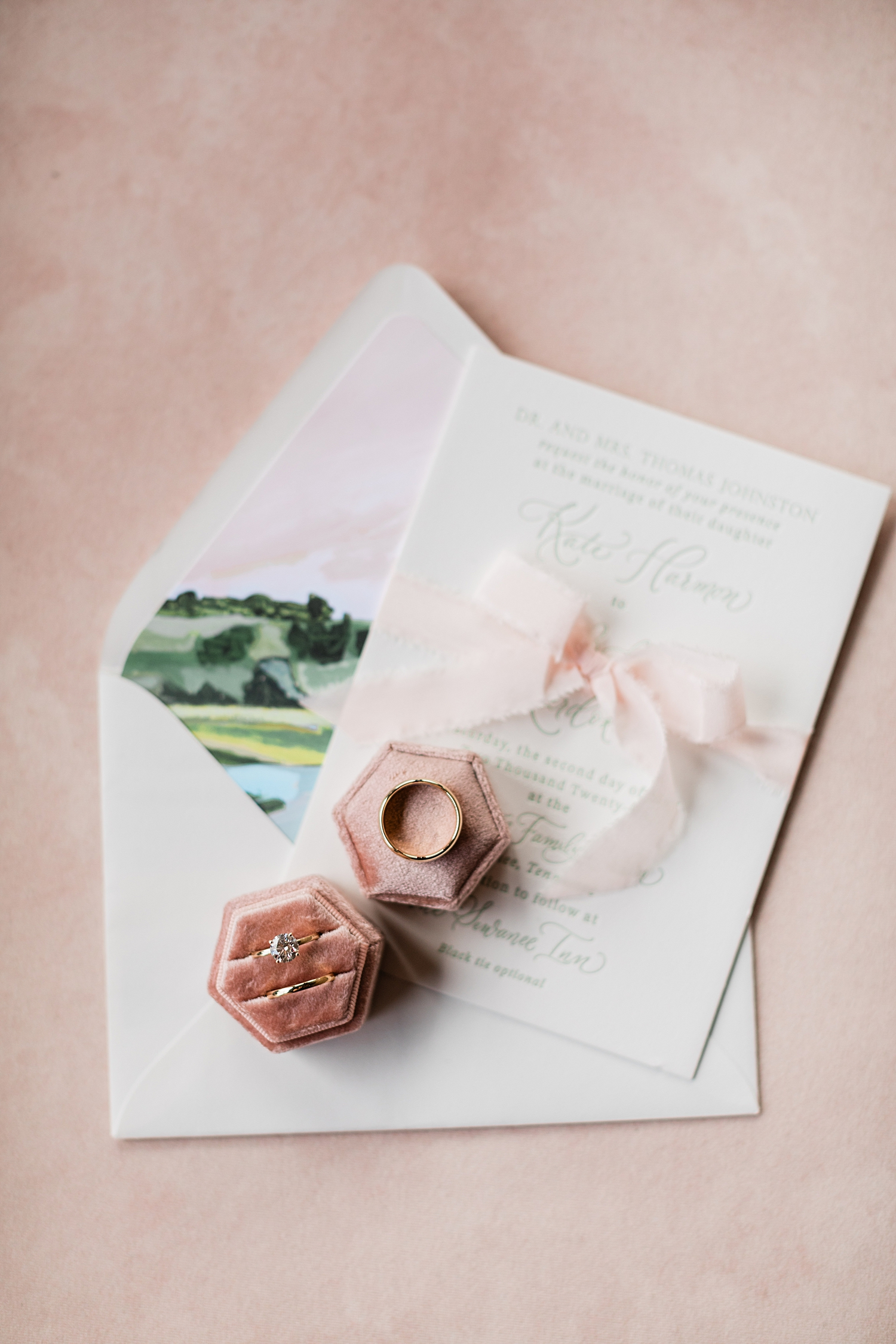 letterpressed invitations suite and custom artwork for envelope liner