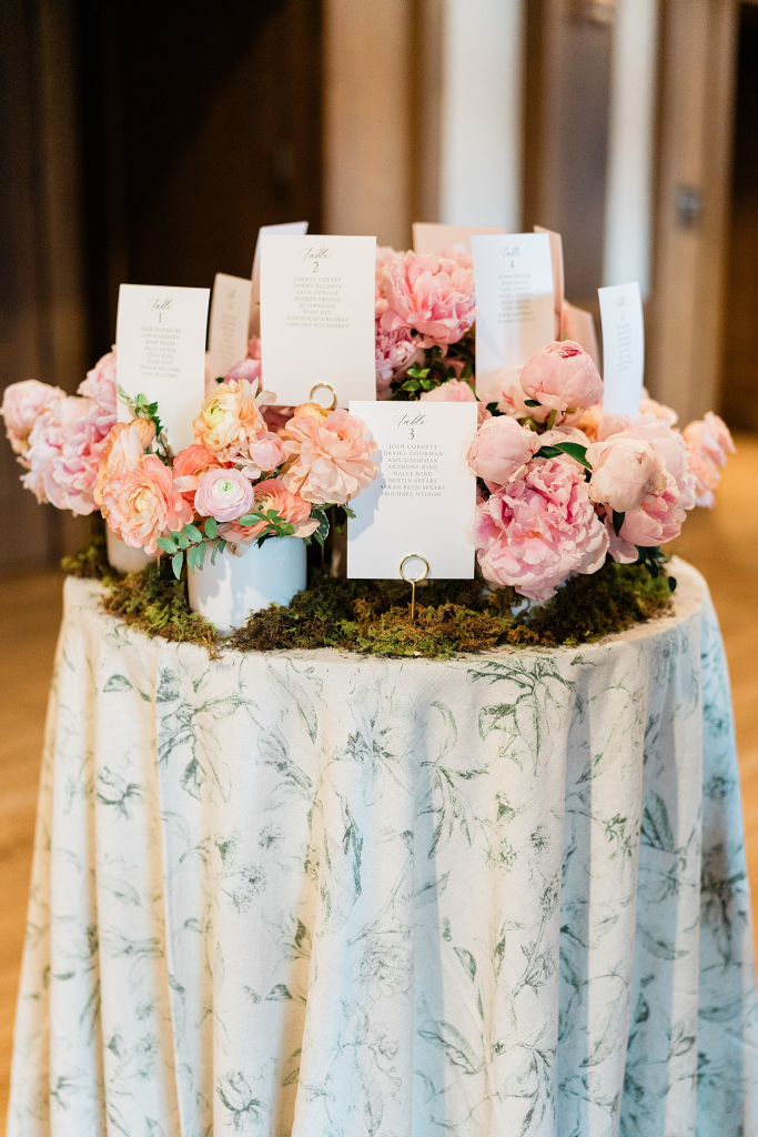 floral bouquet seating chart for Spring Garden Wedding at The Sewanee Inn