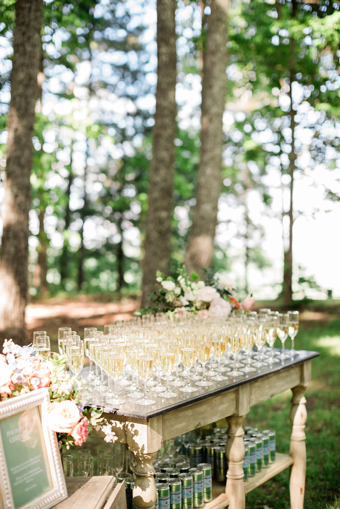 champagne glass set up at ceremony