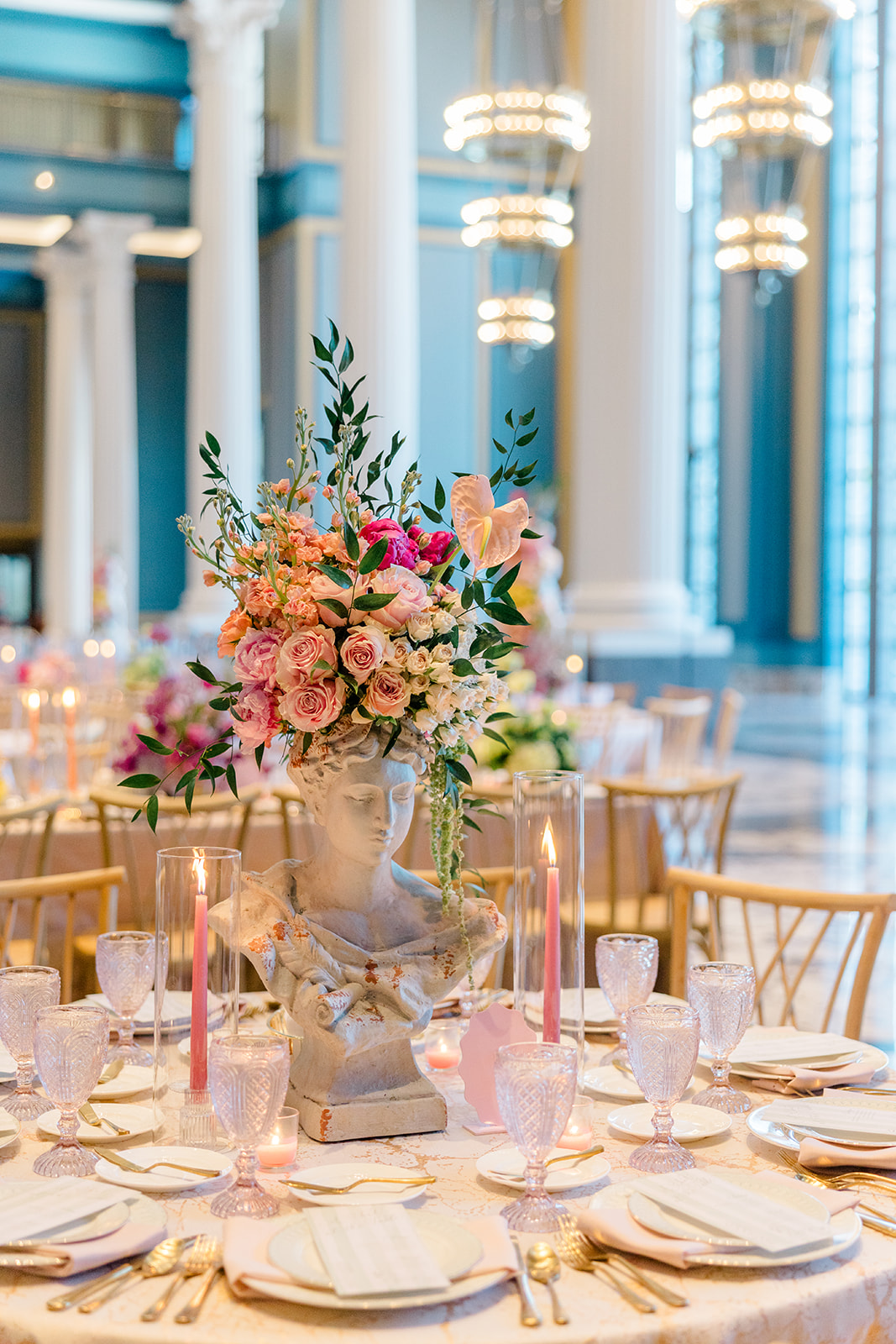 elegant tablescape at Wed Society Nashville Book of Weddings Event with Marble Artwork and Swan Details