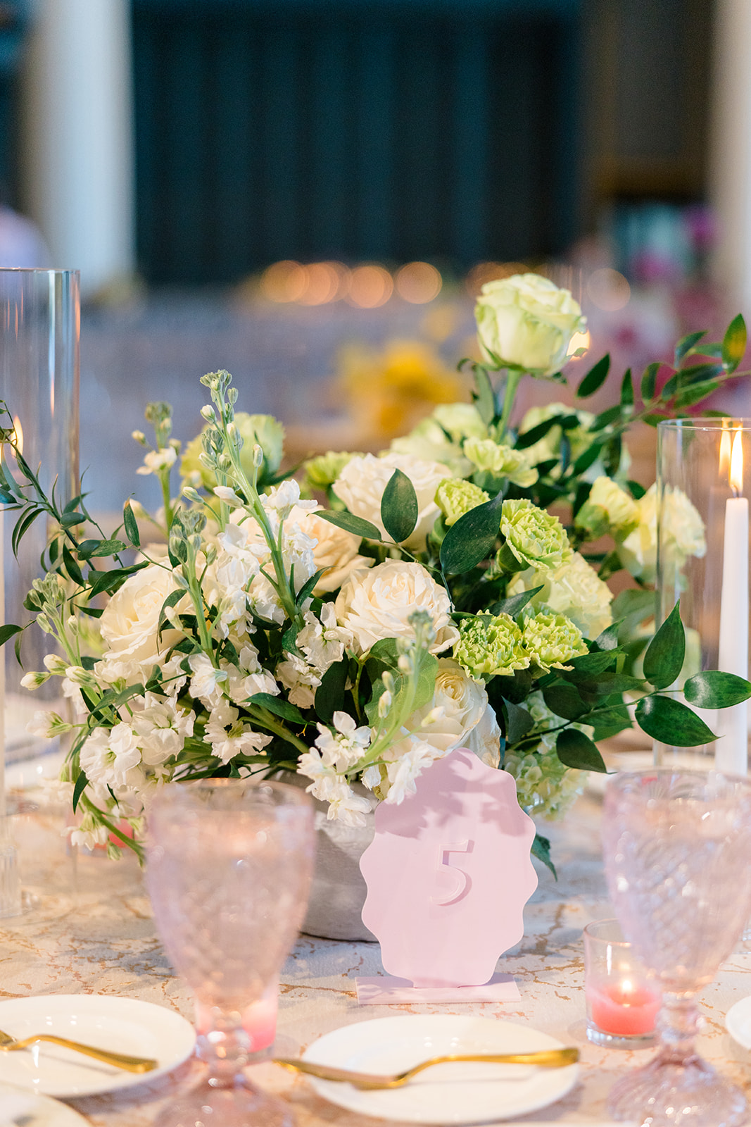 pink table number on elegant tablescape