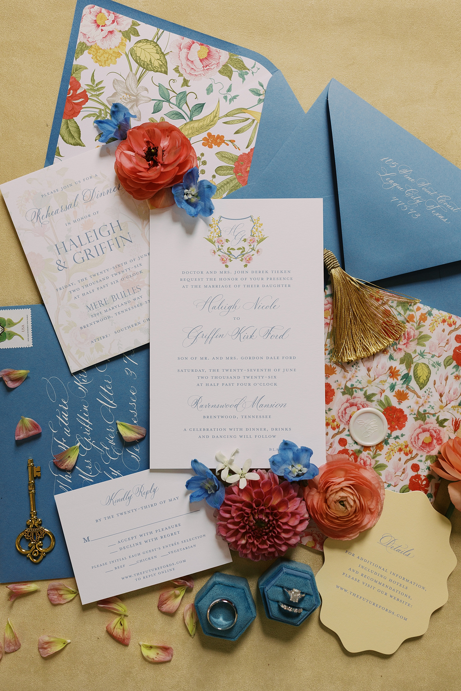 Custom Ravenswood Wedding invitation and Details