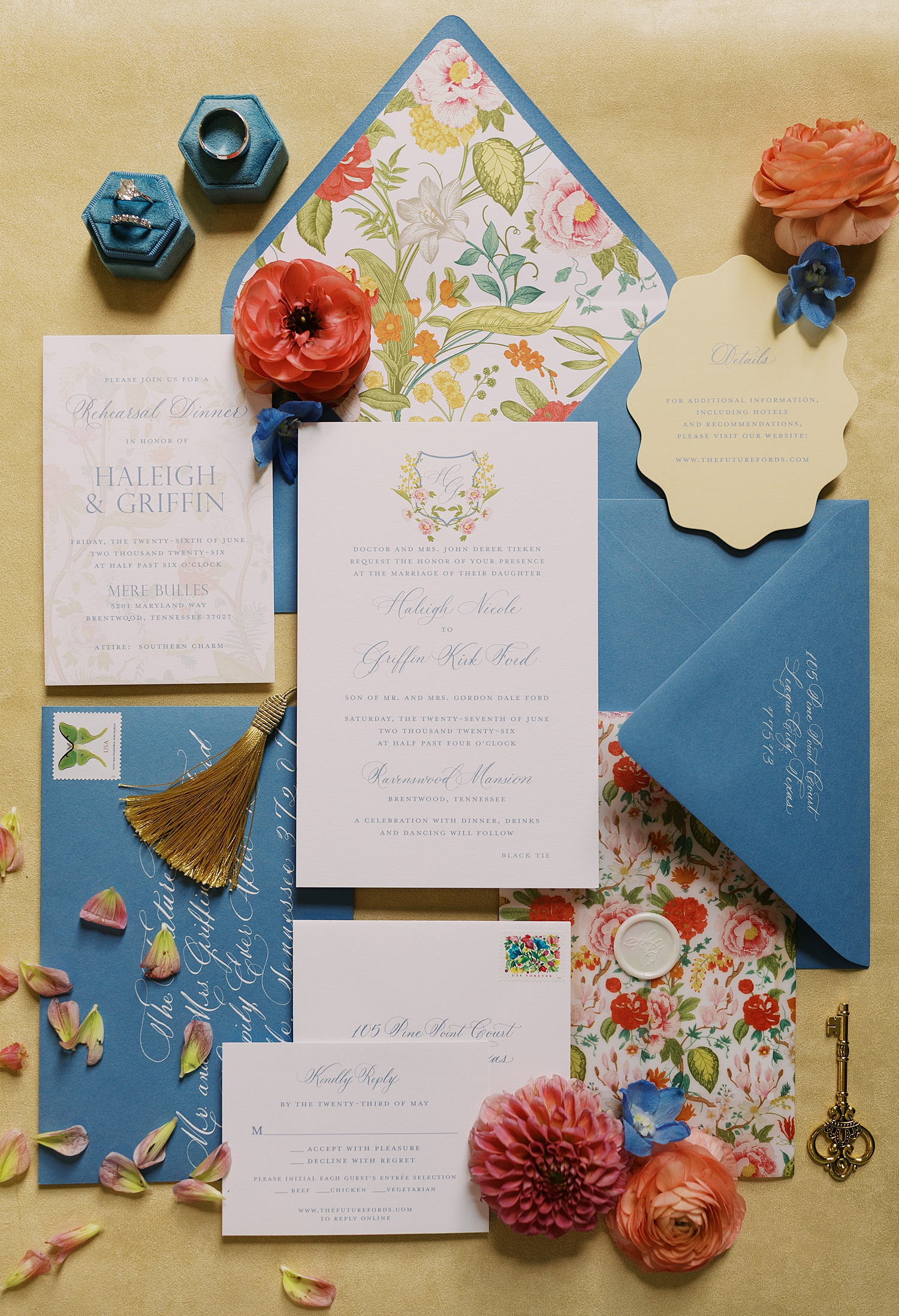 custom wedding invitation suite with envelope liner and colorful vellum wrap