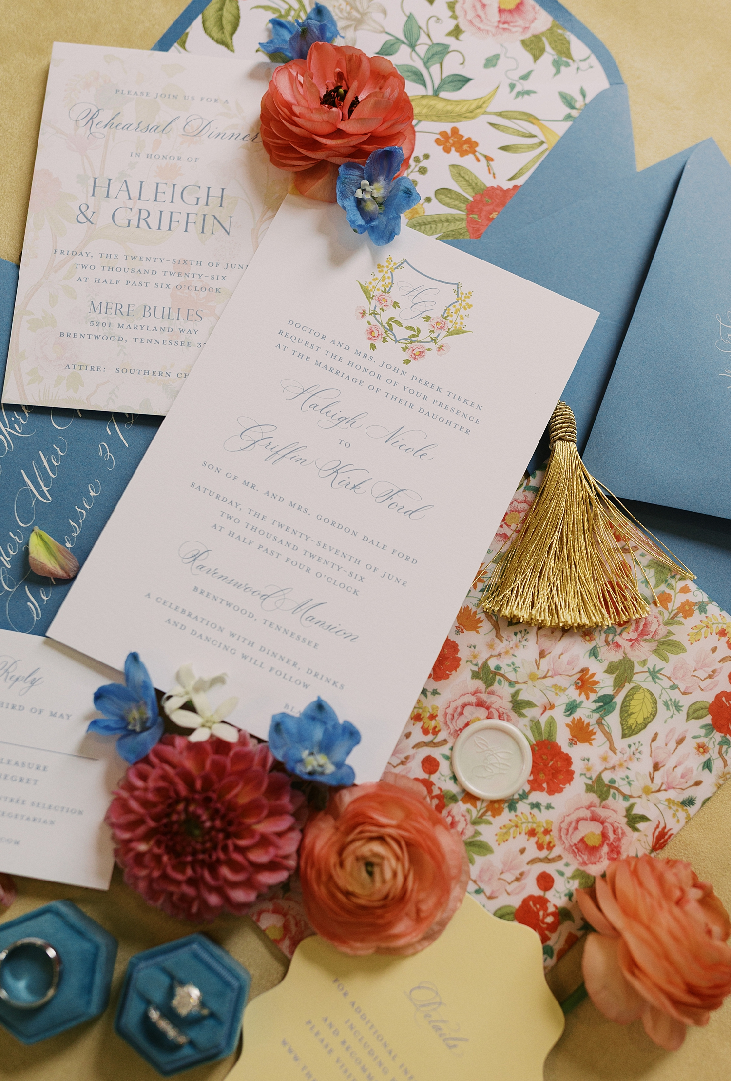 Custom Ravenswood Wedding Details on invitation suite that are carried through wedding day