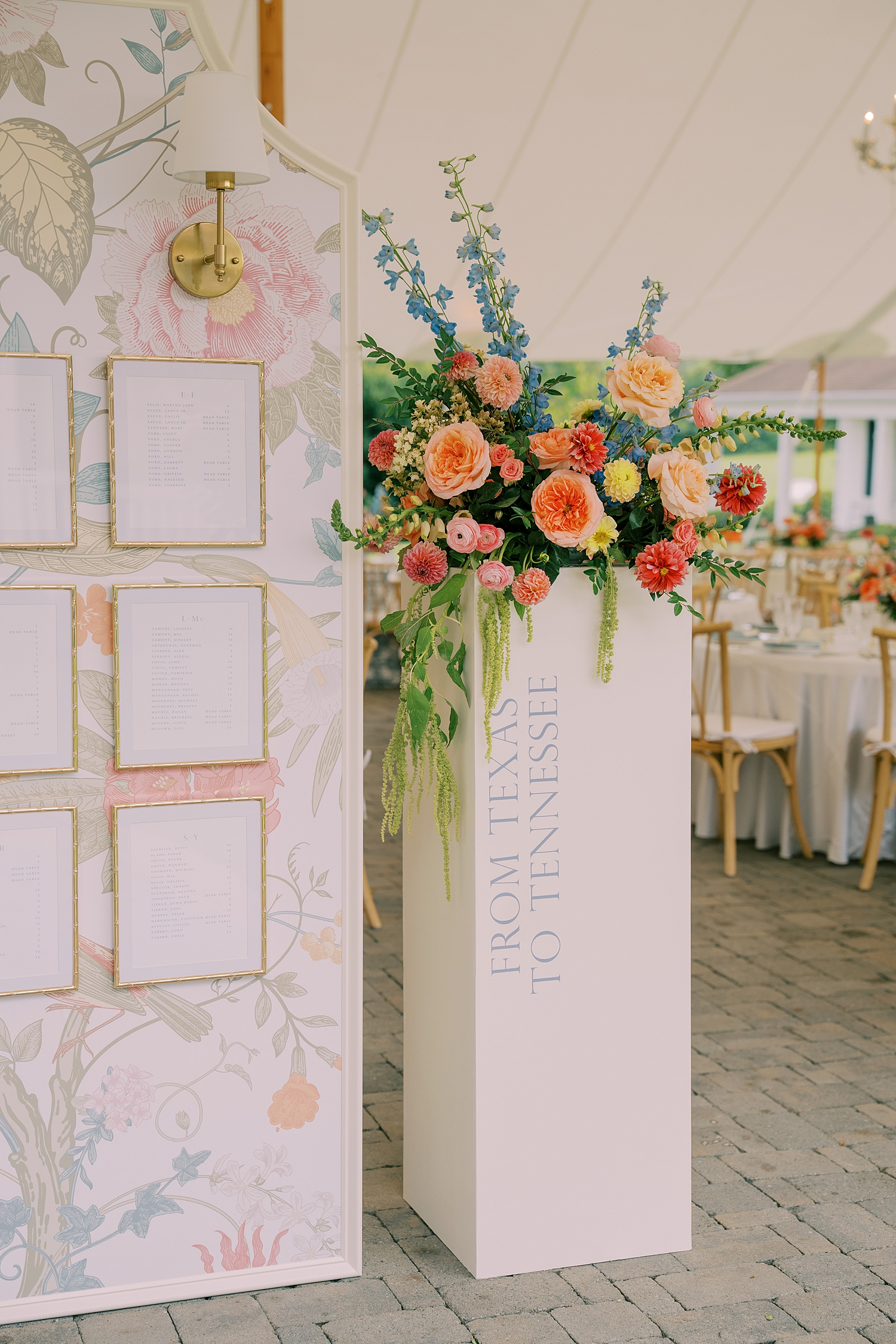 seating chart column with words "From Texas to Tennessee"
